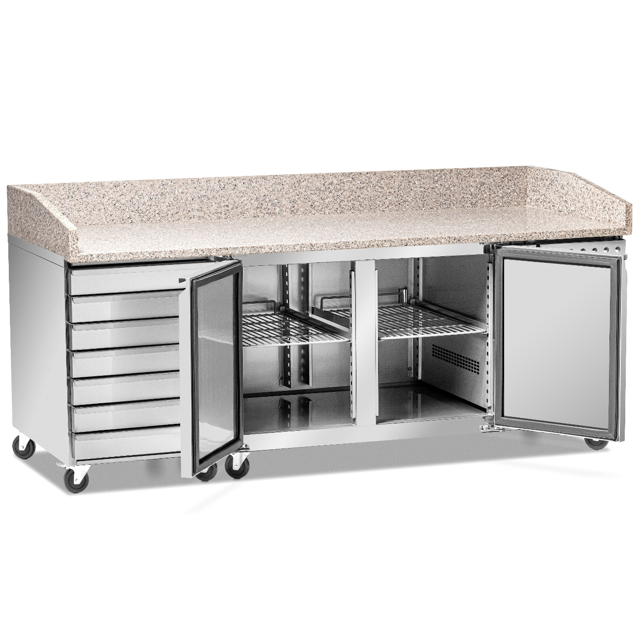 Masă frigorifică pentru pizza cu 2 uși și sertare 428 l | FORGAST FG07204