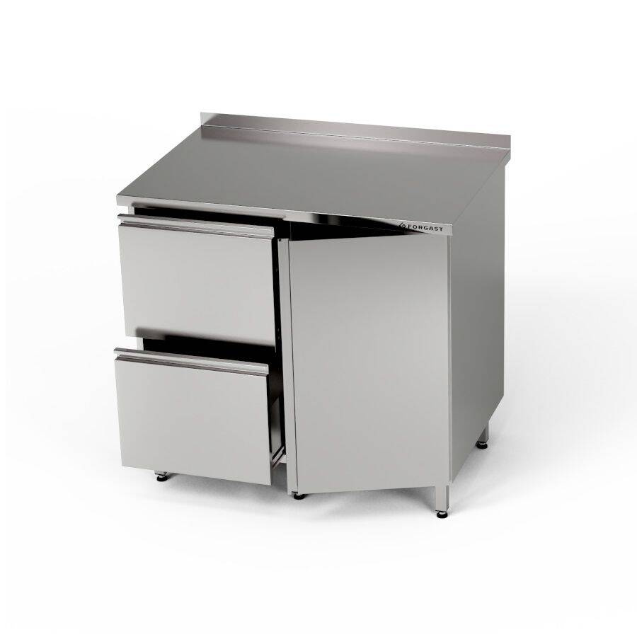 Masă de lucru din oțel inoxidabil cu dulap și bloc de sertare 100x70x85 cm | FORGAST