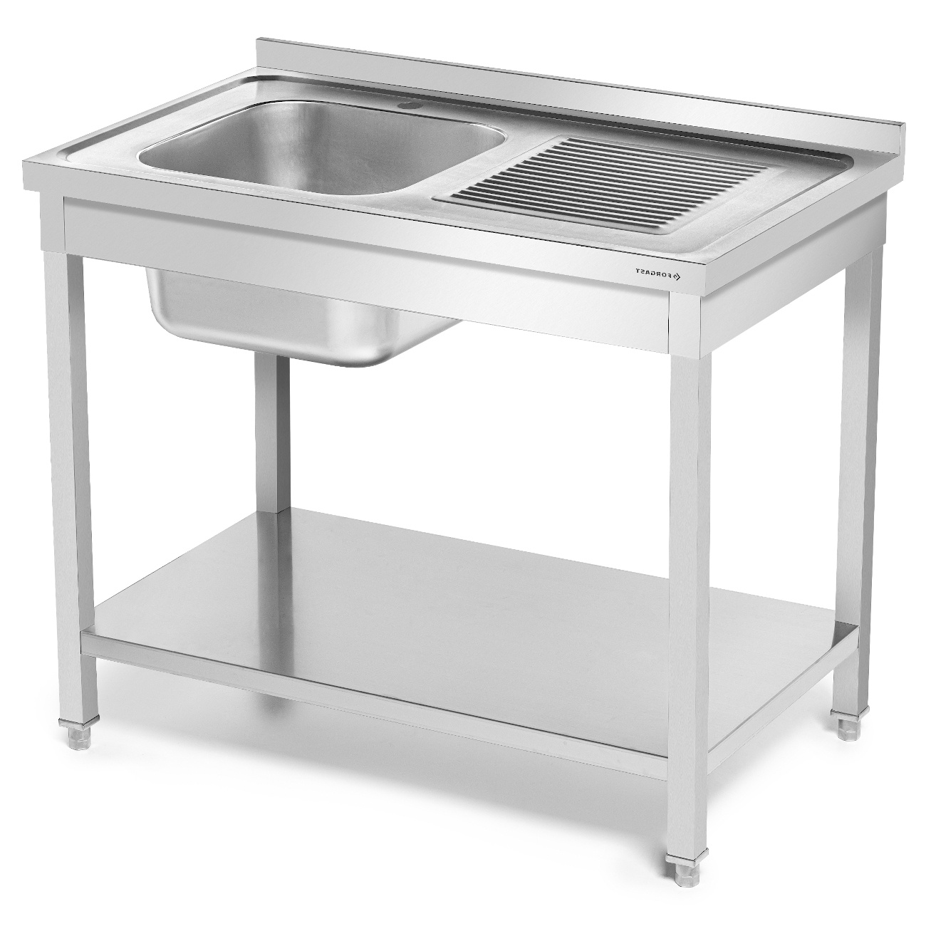 Masă inox cu chiuvetă cu 1 vas stânga cu raft 100x60x85 cu șuruburi | FORGAST FG15336