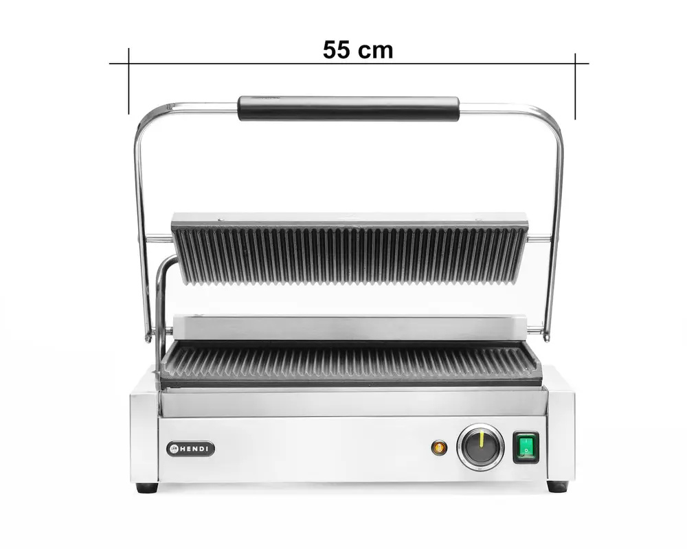Grătar de contact Panini XL, plăci striate, 2.7 kW | HENDI 263624