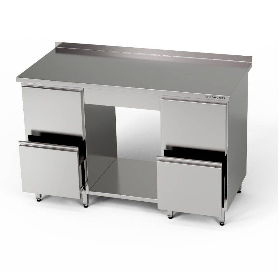 Masă de lucru din oțel inoxidabil cu raft și 2 blocuri de 2 sertare 210x70x85 cm | FORGAST