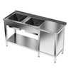 Masă inox cu chiuvetă cu 2 compartimente 160x60x85 cm | FORGAST