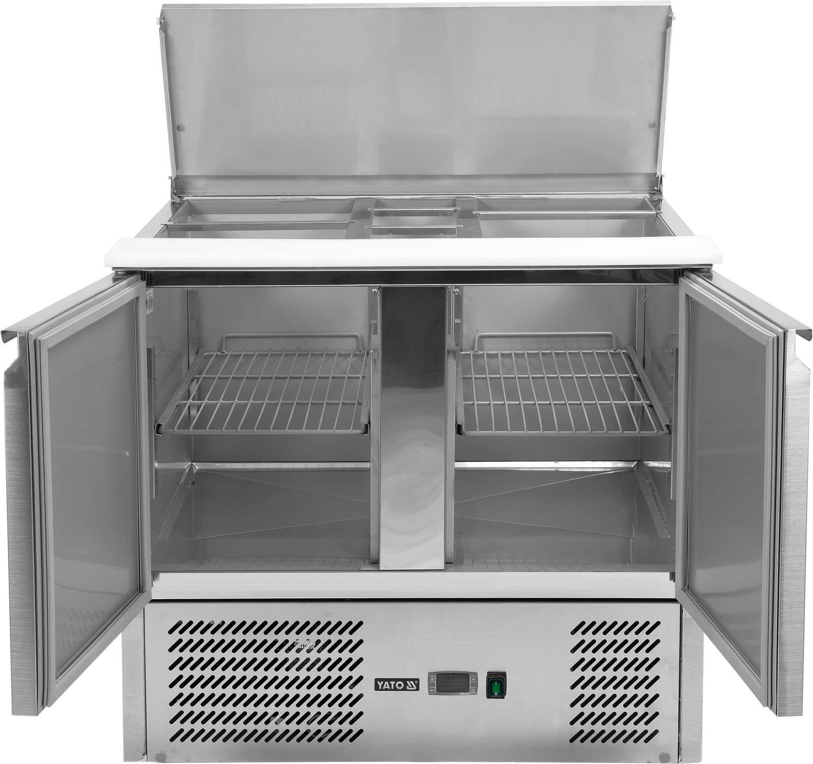 Salatieră frigorifică cu 2 uși, cu capac din oțel inoxidabil | YATO YG-05262