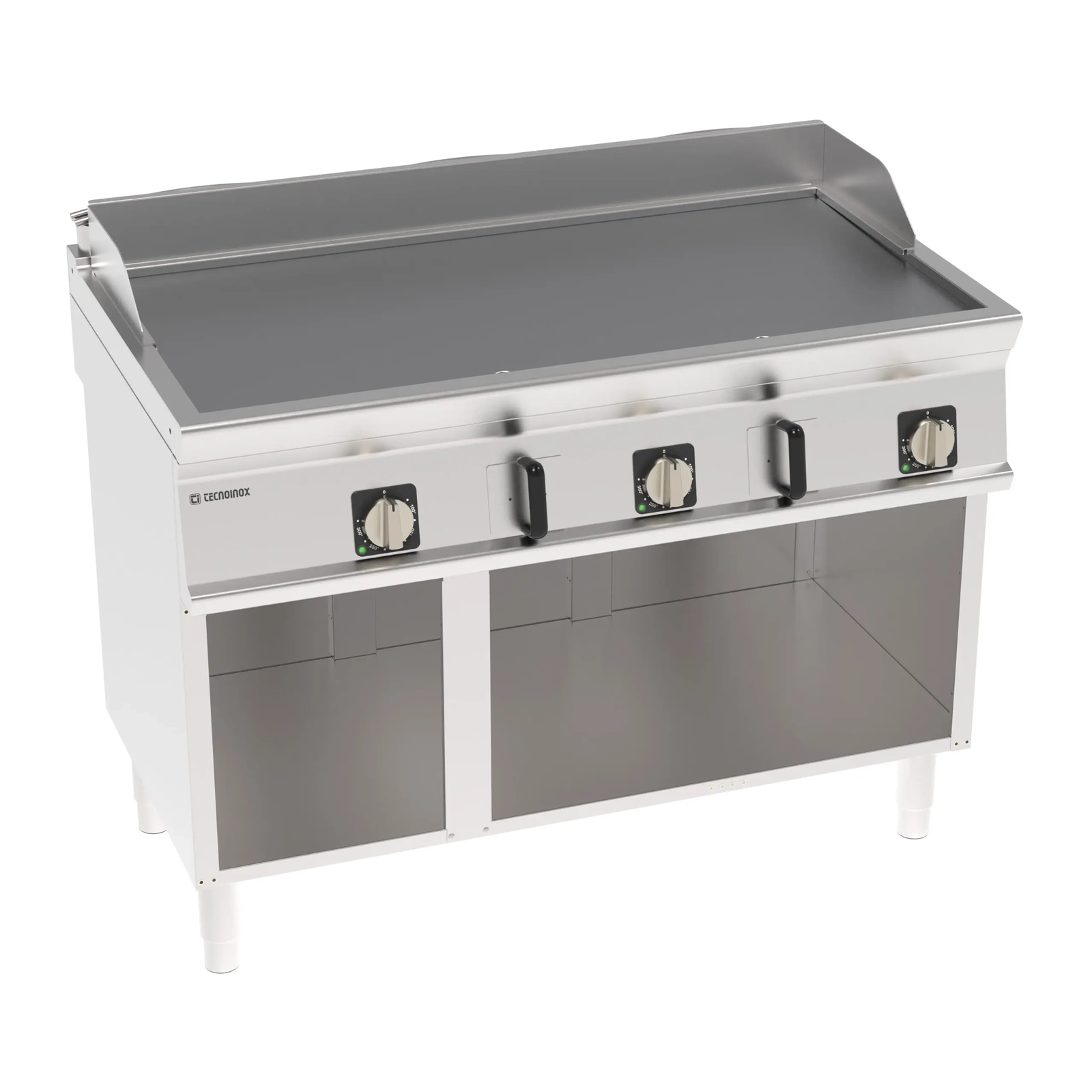 Placă pentru grătar electric, suprafață netedă, cromată, periat, pe o bază deschisă, 120 cm, 400V Tecno74 | TECNOINOX 716209