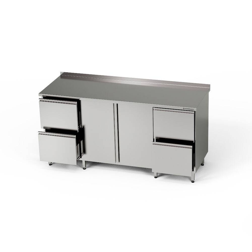 Masă de lucru din oțel inoxidabil cu dulap și 2 blocuri de 2 sertare 210x60x85 cm | FORGAST