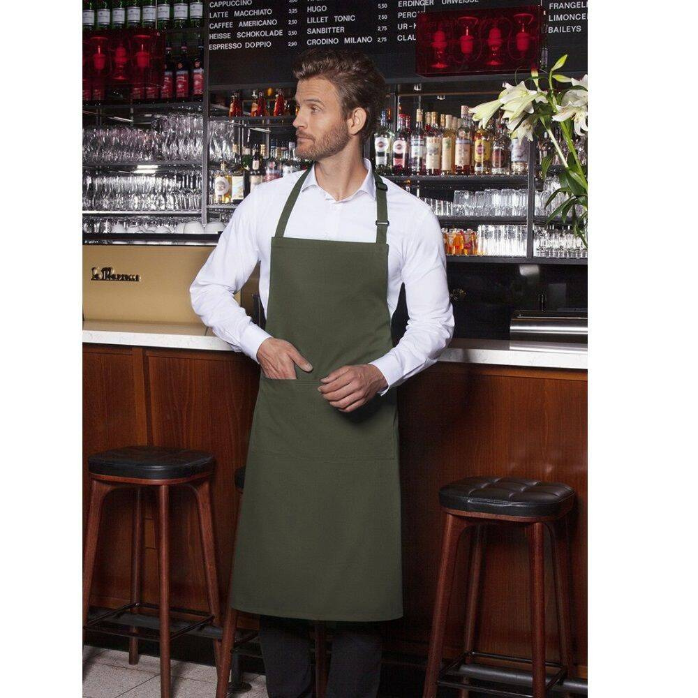 Șorț de bucătar de bază 75 x 90 cm cu buzunar și cataramă verde mușchi | KARLOWSKY BLS 5-79-Stck