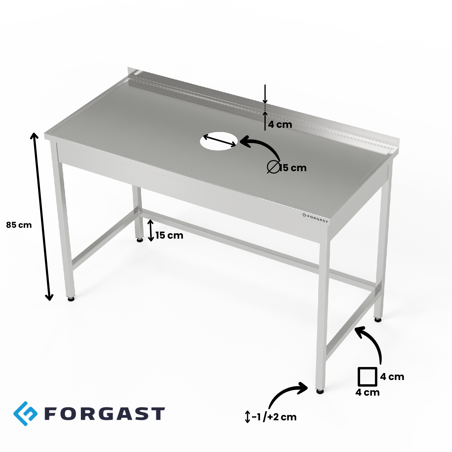 Masă inox cu deschidere pentru deșeuri 140x70x85 cm | FORGAST