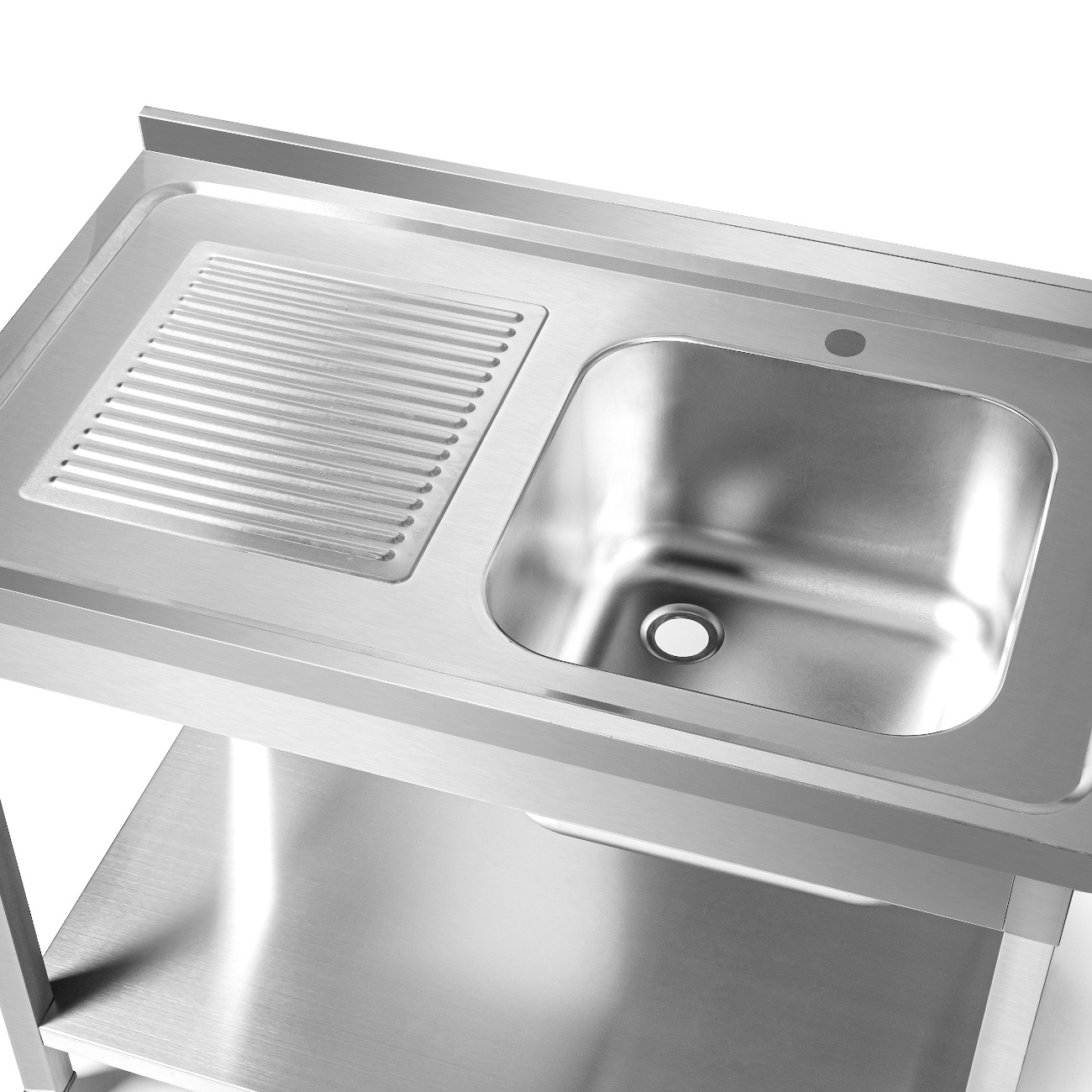 Masă inox cu chiuvetă cu 1 vas dreapta cu raft 100x60x85 cu șuruburi | FORGAST FG15338