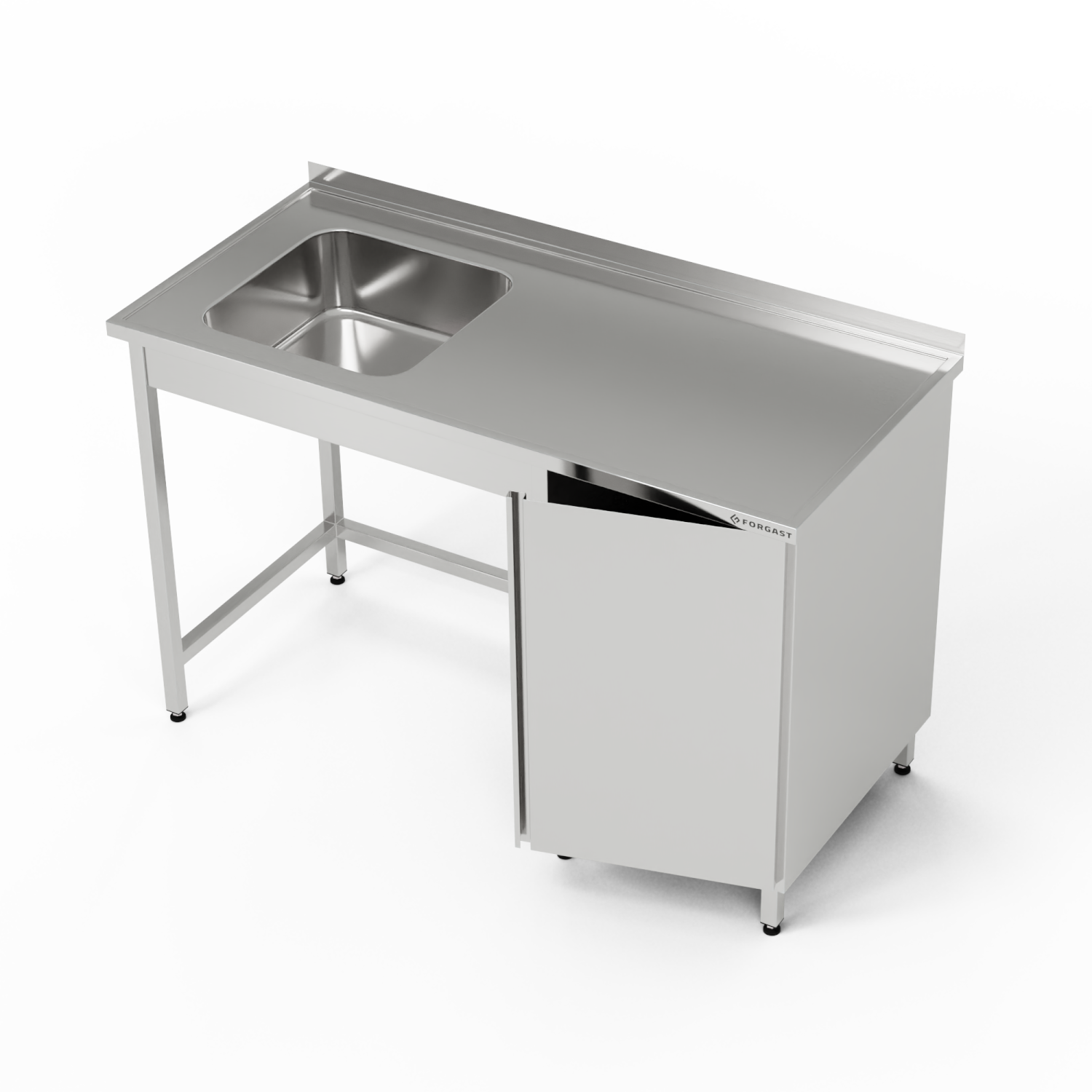 Masă inox cu chiuvetă cu 1 vas și dulap 220x60x85 cm | FORGAST