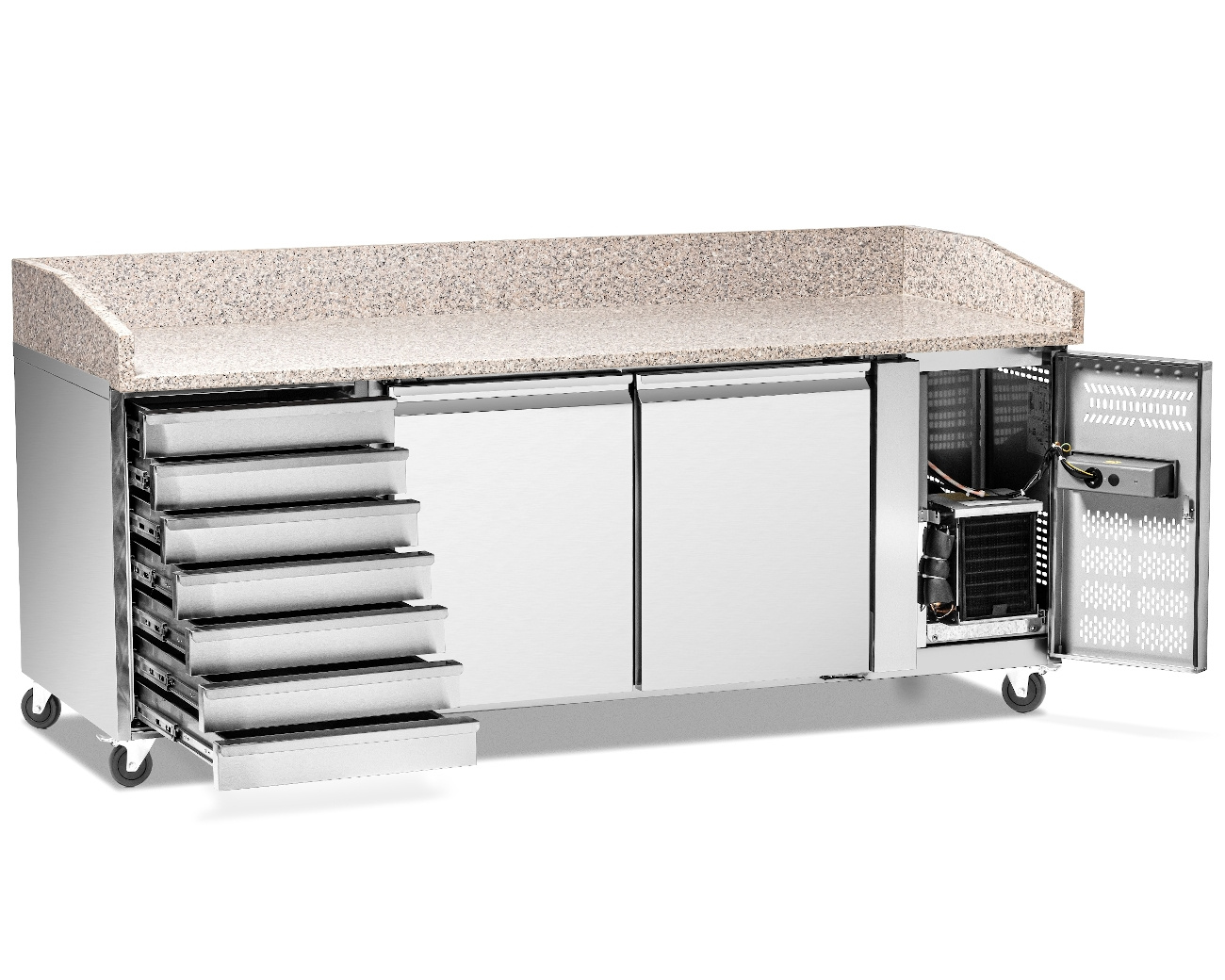 Masă frigorifică pentru pizza cu 2 uși și sertare 428 l | FORGAST FG07204