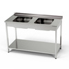 Masă inox cu chiuvetă cu 2 căzi și raft 140x60x85 cm | FORGAST