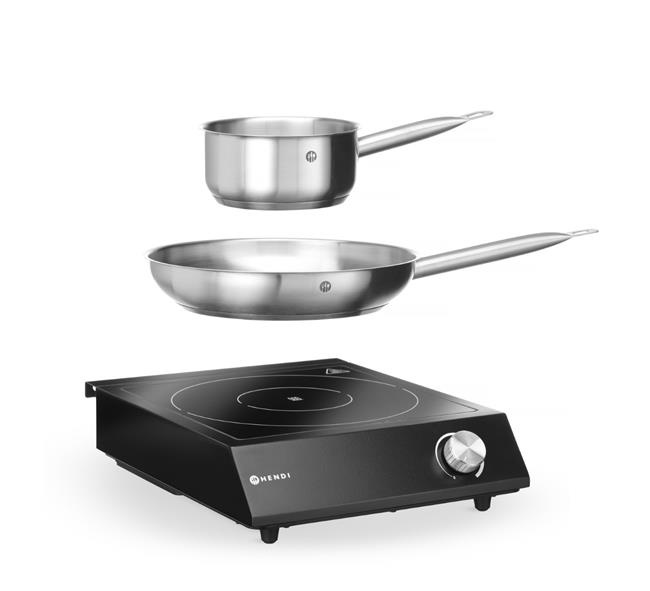 Aragaz cu inducție 3500 W + cratiță + tigaie | HENDI 239899
