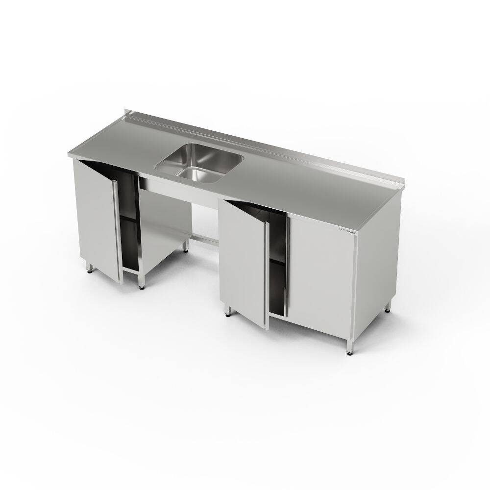 Masă inox cu chiuvetă cu 1 vas și 2 dulapuri 230x70x85 cm | FORGAST