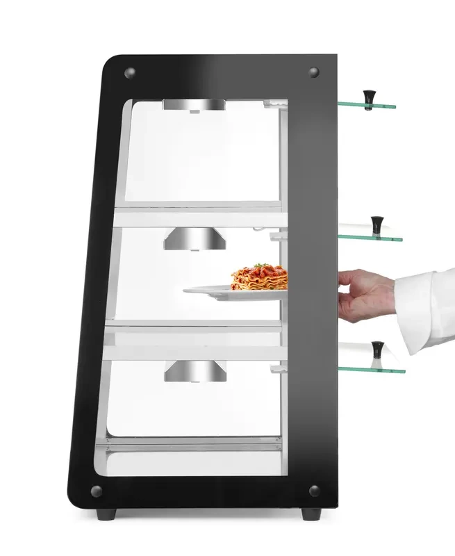 Vitrină încălzită mobilă, neagră, 230V/500 W, 120 l | HENDI 273760