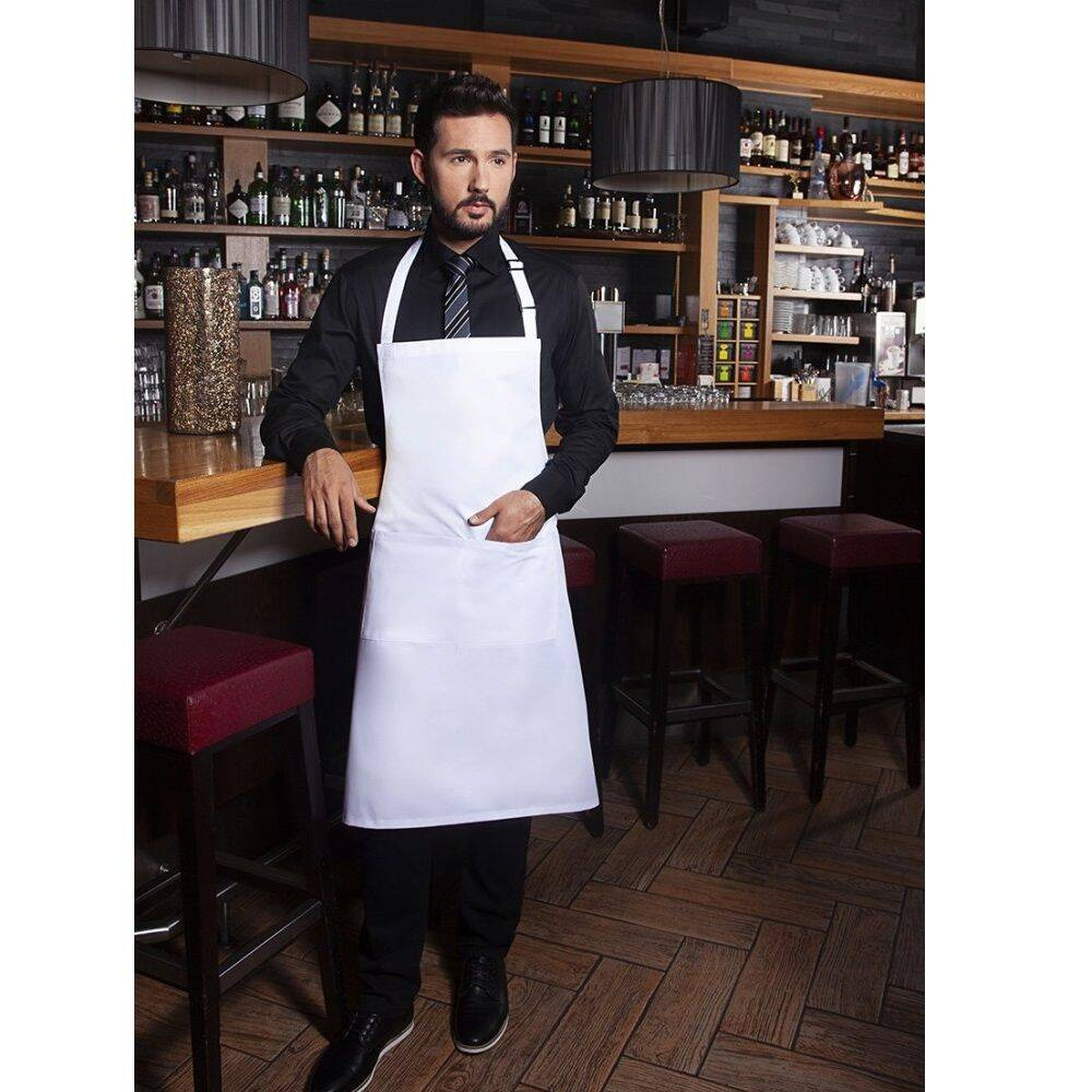 Șorț de bucătar de bază 75 x 90 cm cu buzunar și cataramă alb | KARLOWSKY BLS 5-3-Stck