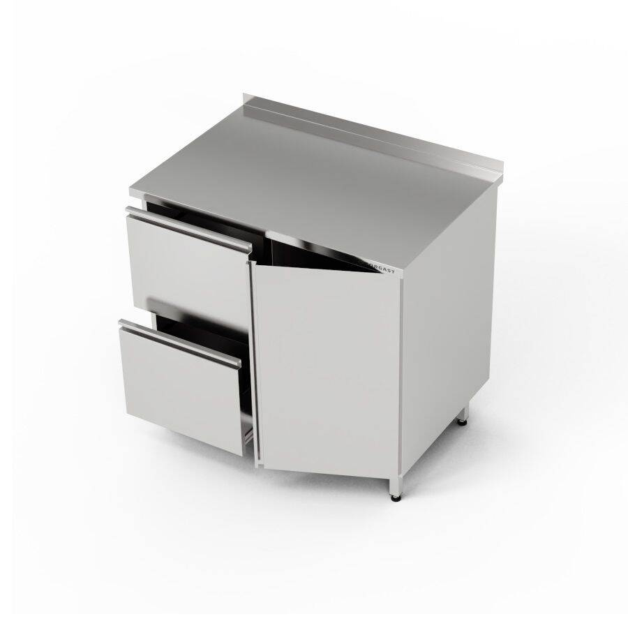 Masă de lucru din oțel inoxidabil cu dulap și bloc de sertare 100x70x85 cm | FORGAST