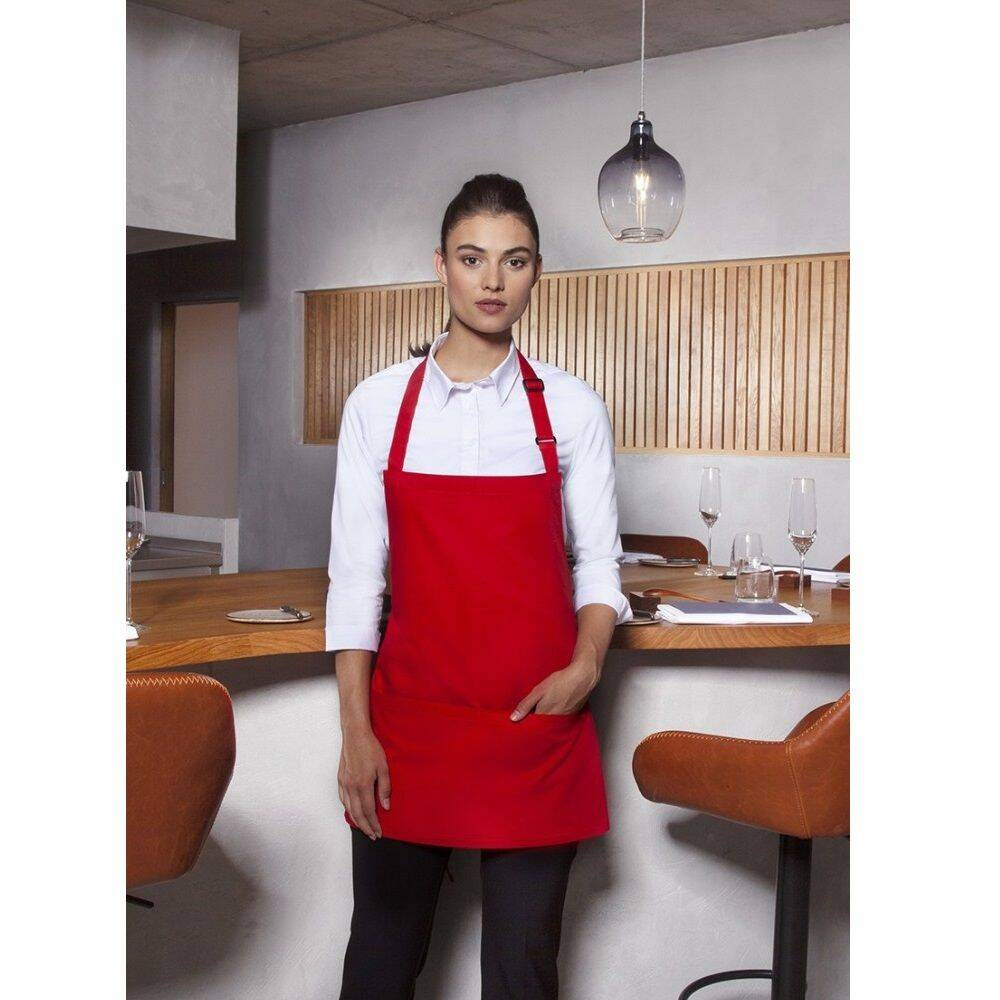 Șorț scurt de bază 75 x 60 cm cu buzunar și cataramă roșu | KARLOWSKY BLS 6-8-Stck