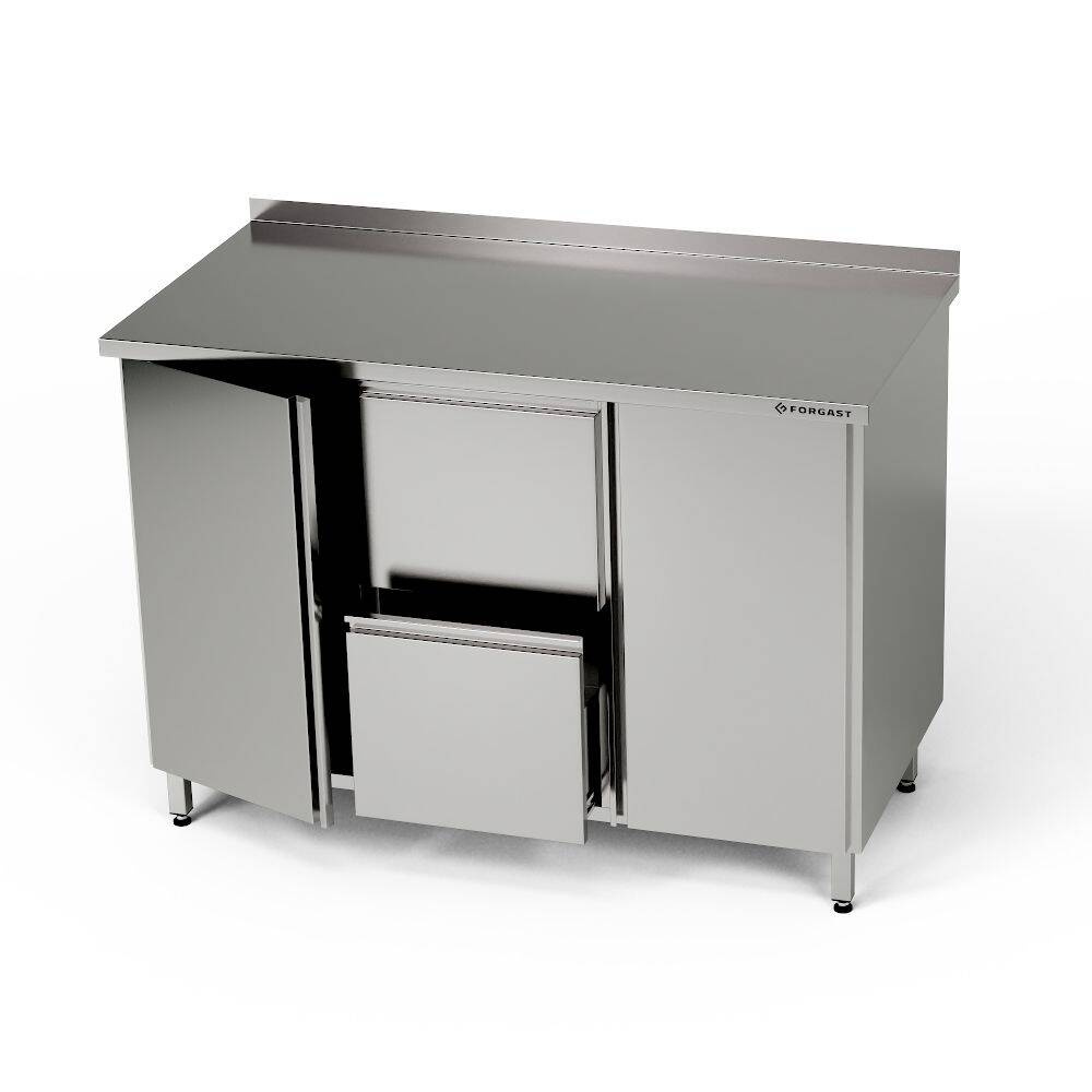 Masă de lucru din oțel inoxidabil cu 2 dulapuri și 2 sertare bloc 140x70x85 cm | FORGAST