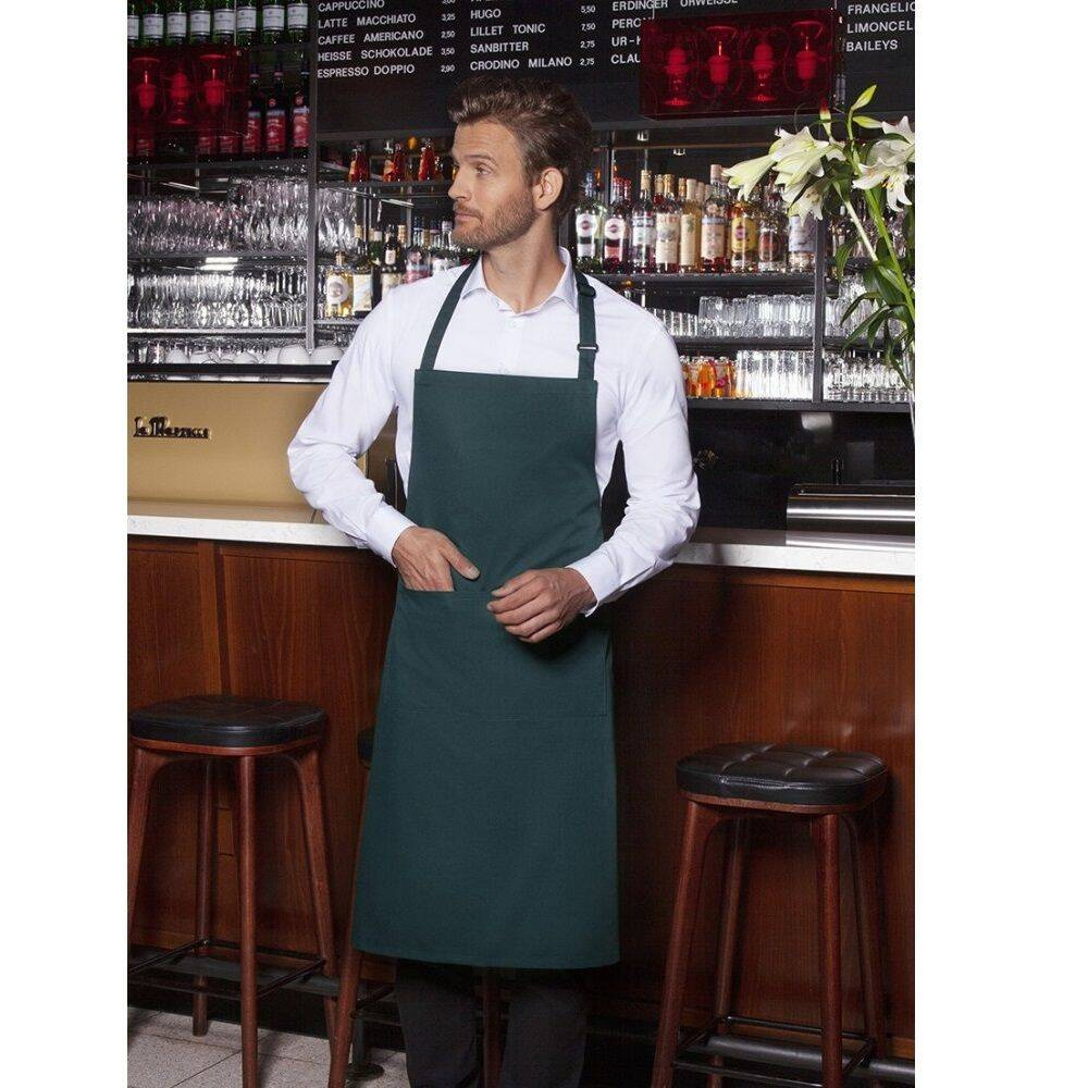 Șorț de bucătar Basic 75 x 90 cm cu buzunar și cataramă verde pin | KARLOWSKY BLS 5-80-Stck