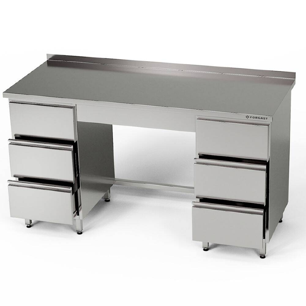 Masă de lucru din oțel inoxidabil cu 2 blocuri de 3 sertare 200x60x85 cm | FORGAST