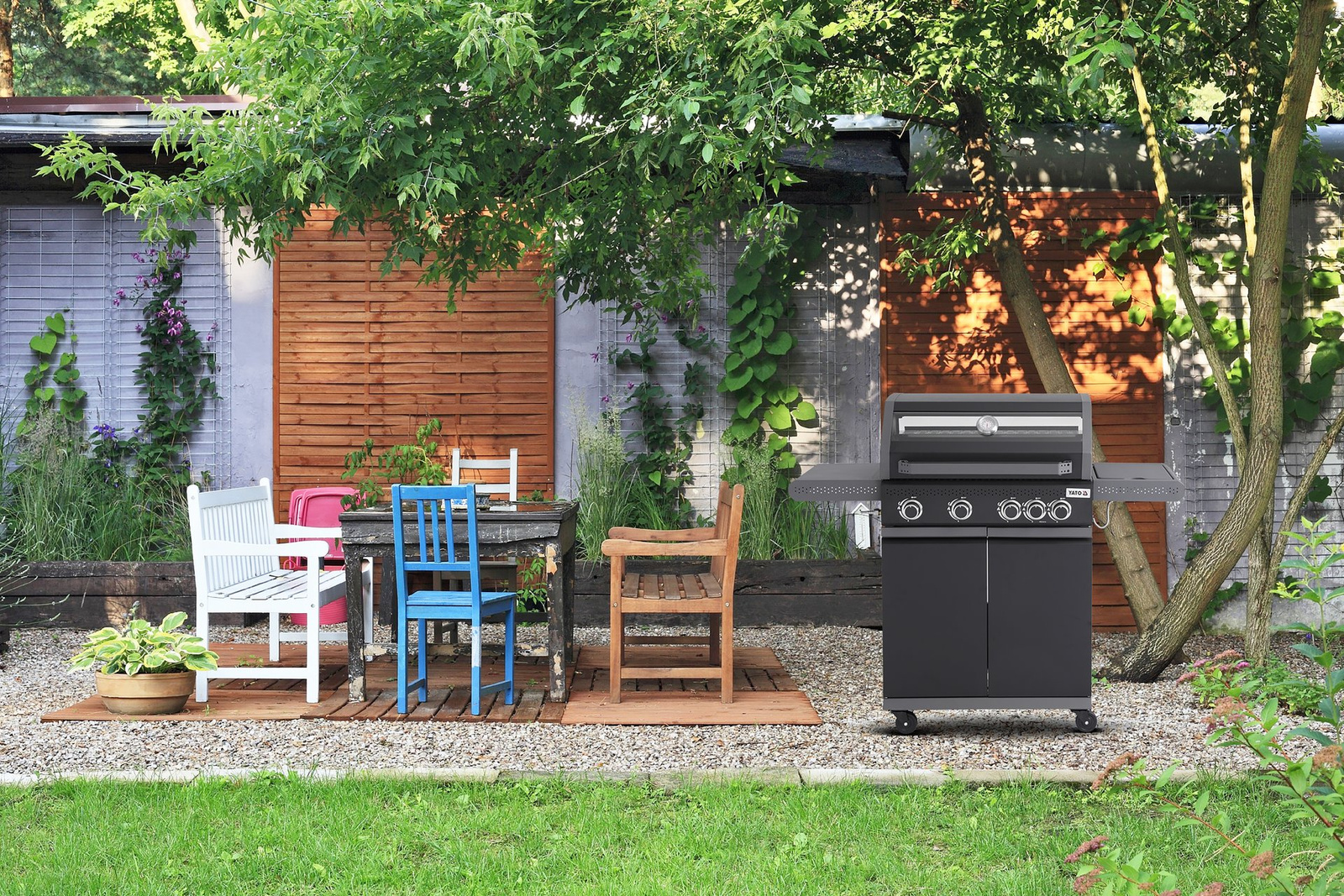 Okaya grătar pe gaz cu sticlă, 5 arzătoare (4+1) | YATO YG-20010