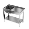 Masă din inox cu chiuvetă cu o singură cuvă și raft 120x60x85 cm | FORGAST