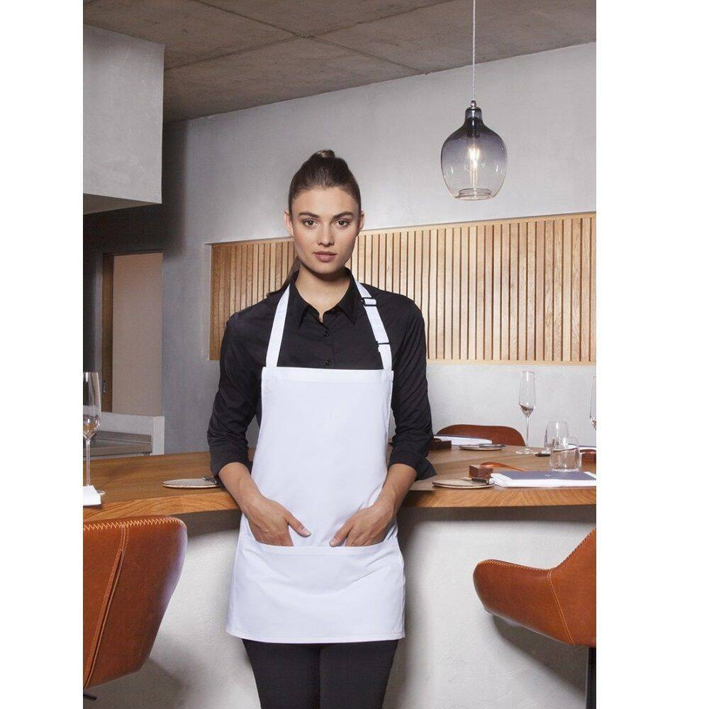 Șorț scurt Basic 75 x 60 cm cu buzunar și cataramă alb | KARLOWSKY BLS 6-3-buc