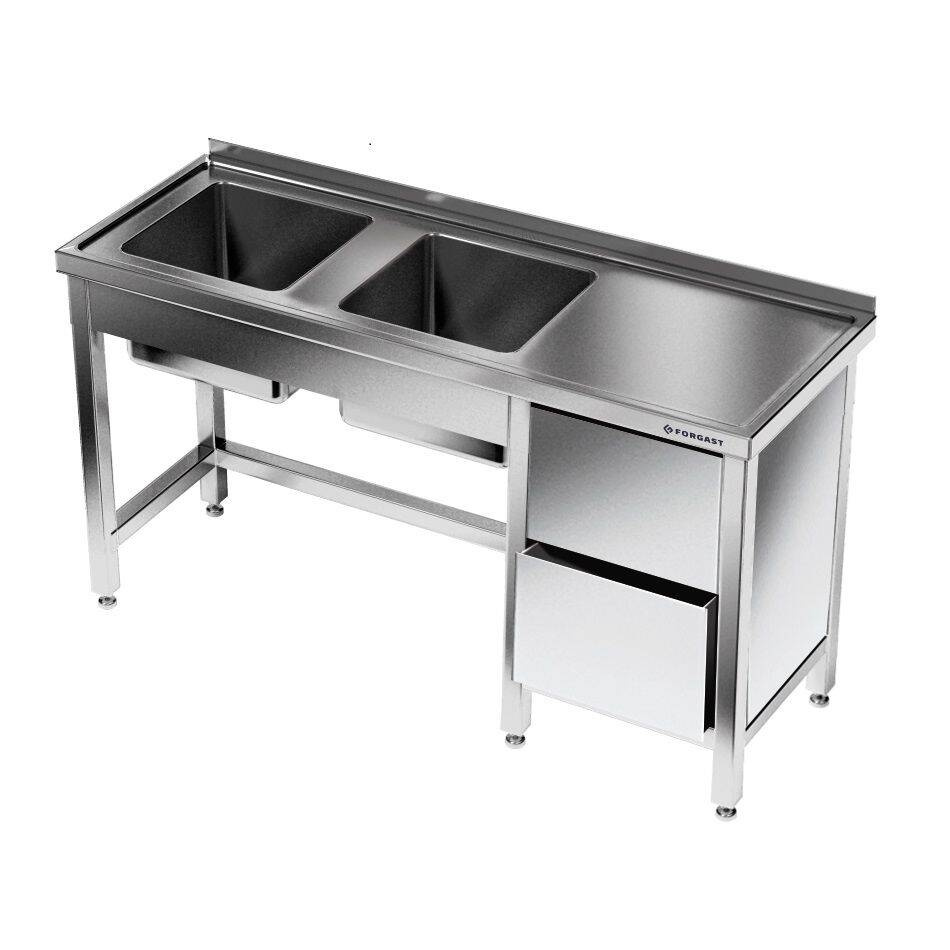 Masă inox cu chiuvetă cu 2 compartimente 200x60x85 cm | FORGAST