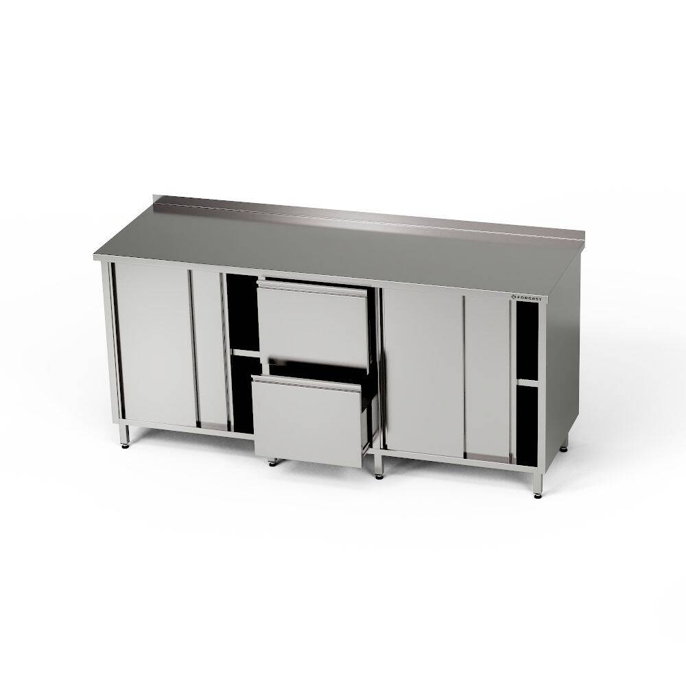 Masă de lucru din oțel inoxidabil cu 2 dulapuri și 2 sertare bloc 240x70x85 cm | FORGAST