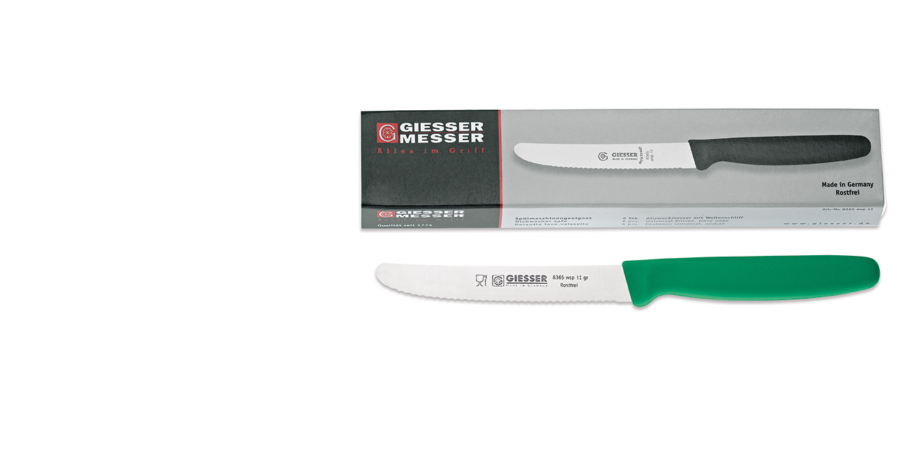 Set de cuțite cu margine ondulată - 11 cm, 6 piese, verde | GIESSER MESSER 8365 wsp 11-6 gr