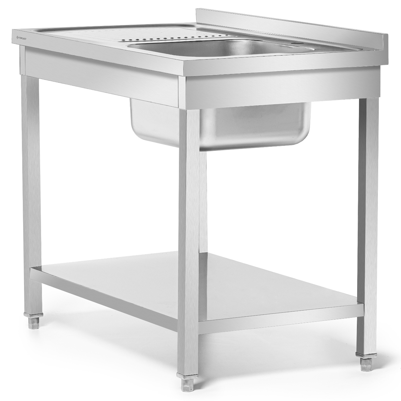 Masă inox cu chiuvetă cu 1 vas dreapta cu raft 100x60x85 cu șuruburi | FORGAST FG15338
