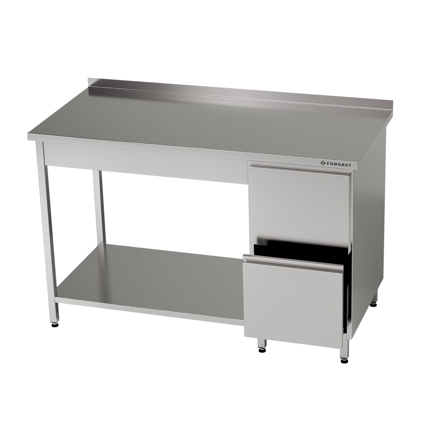 Masă de lucru din oțel inoxidabil cu bloc de sertare și raft inferior 210x60x85 cm | FORGAST