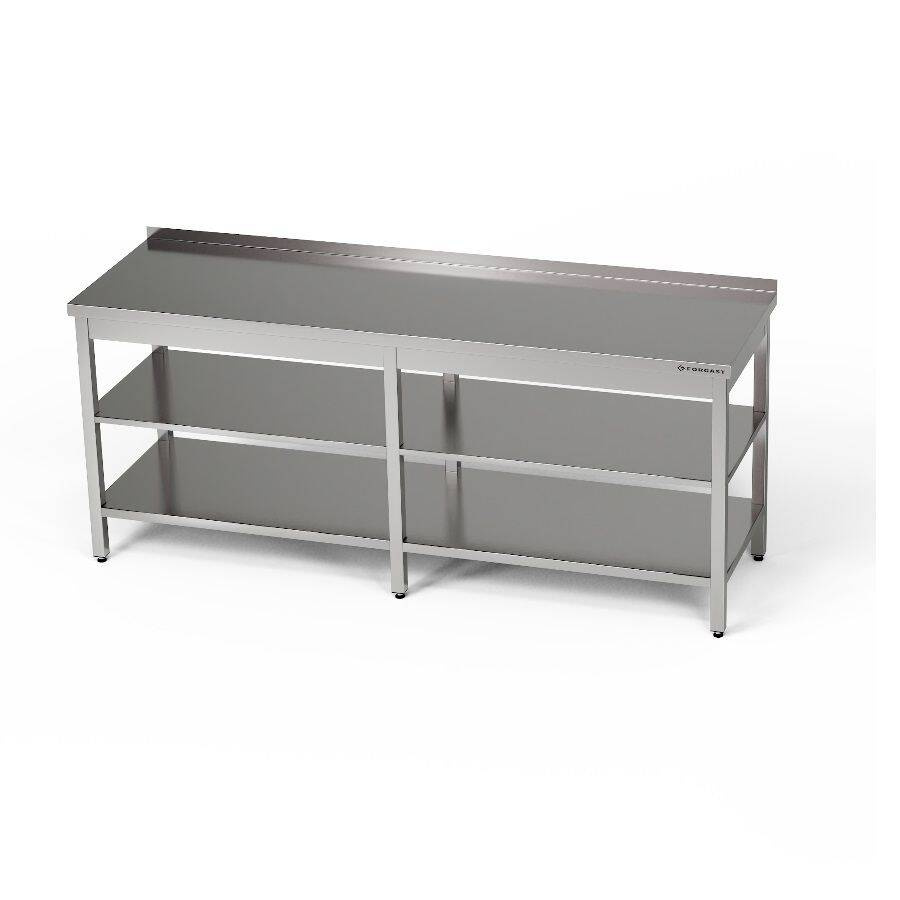 Masă de lucru din oțel inoxidabil cu două rafturi 210x60x85 cm | FORGAST