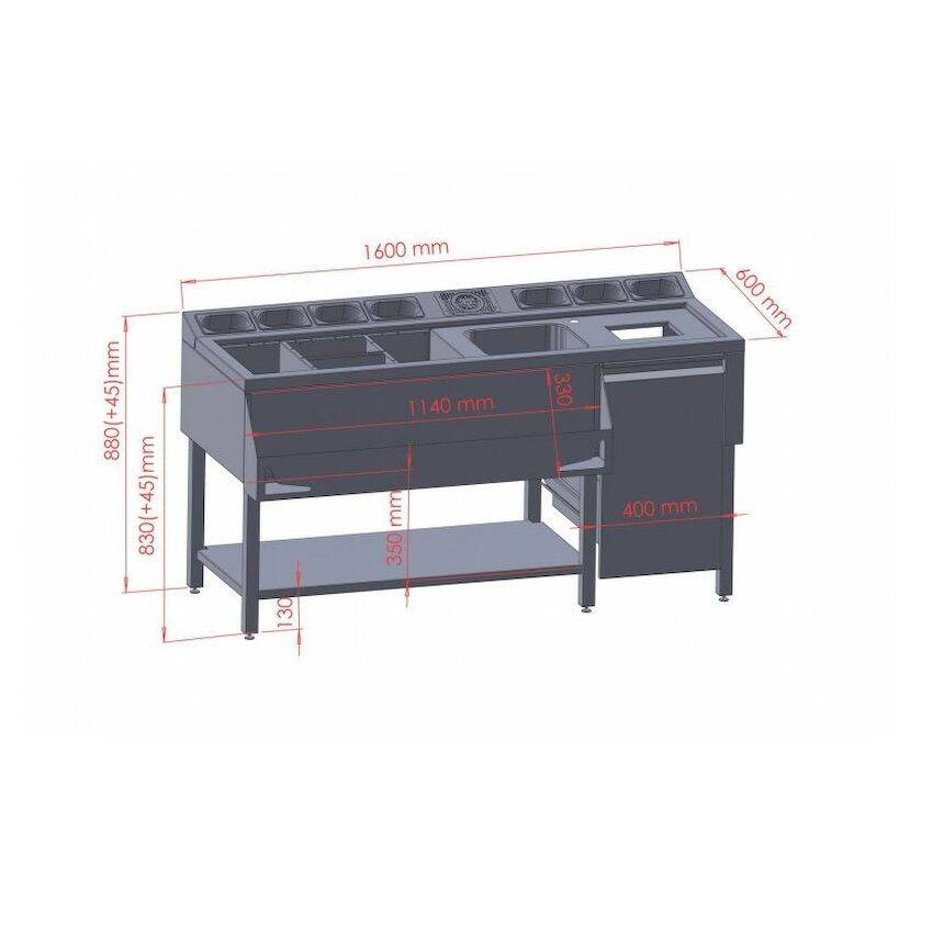 7x GN 1/9 stație bartending cu aspersor FORGAST FG15411