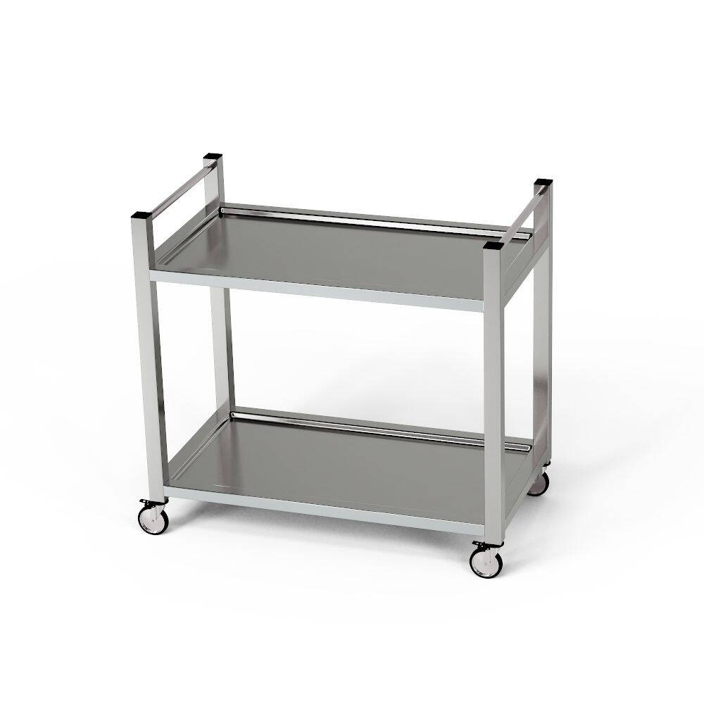 Cărucior pentru chelneri din oțel inoxidabil cu 2 rafturi și mâner vertical 80x70x85 cm | FORGAST