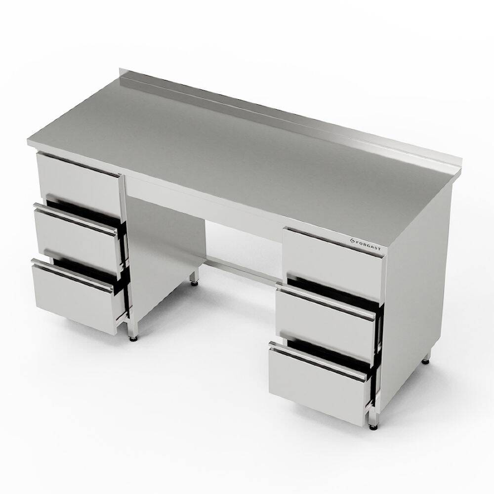 Masă de lucru din oțel inoxidabil cu 2 blocuri de 3 sertare 220x60x85 cm | FORGAST