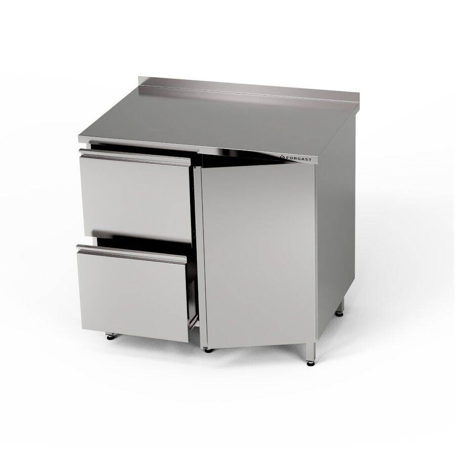 Masă de lucru din oțel inoxidabil cu dulap și bloc de sertare 90x60x85 cm | FORGAST