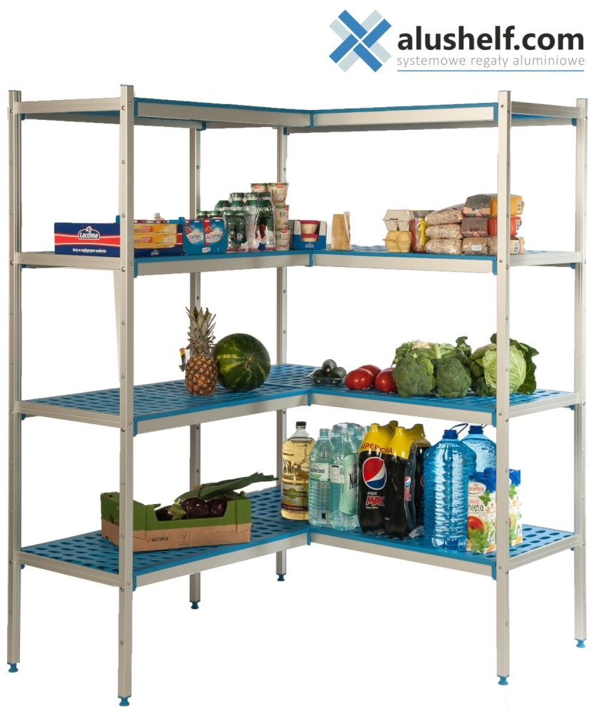 Unitate de colț cu 4 rafturi adânci. 40 cm 1PD-44+4P-64+8UM | ALUSHELF 40316