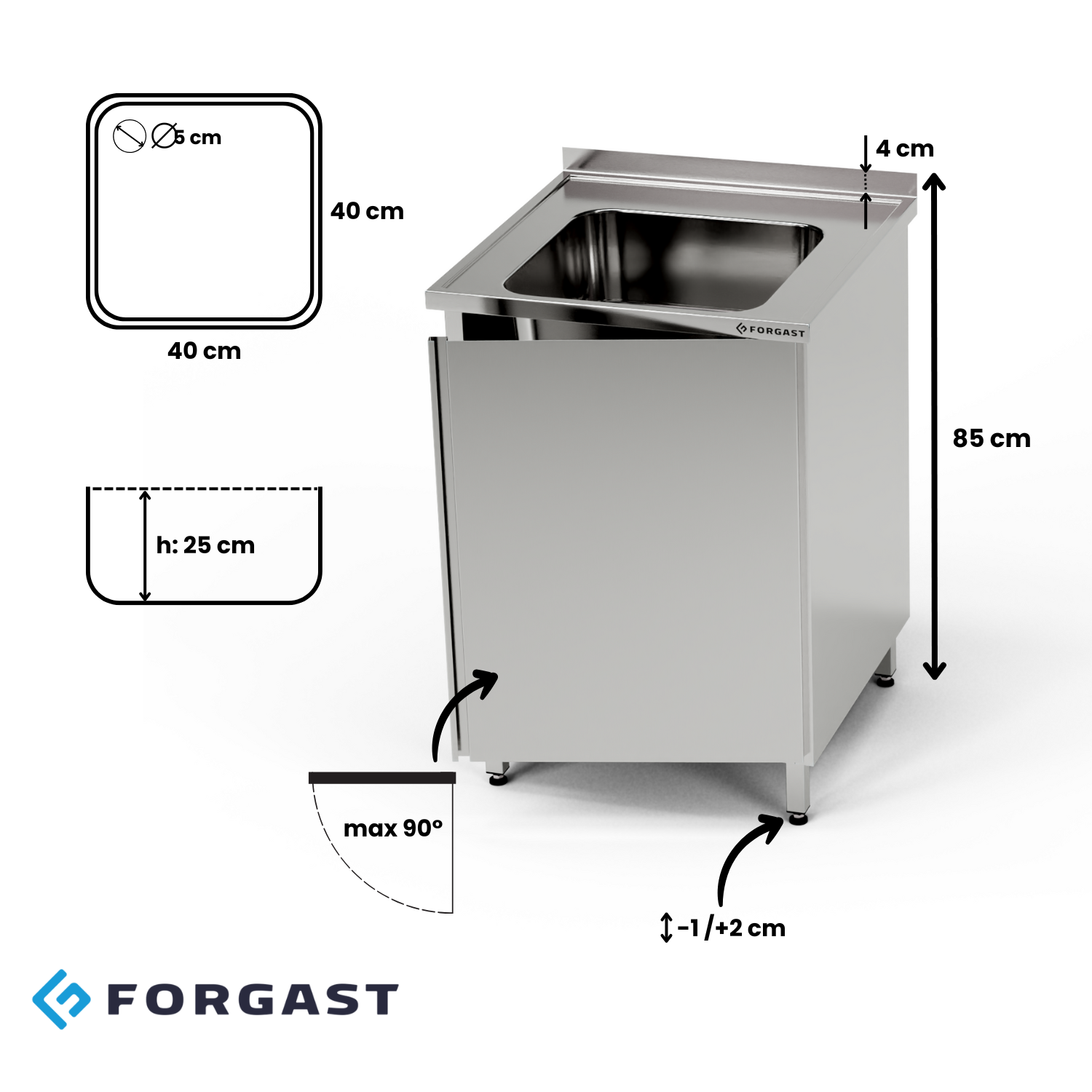 Masă inox cu chiuvetă cu 1 vas și dulap de 50 cm | FORGAST