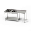 Masă inox cu chiuvetă cu 2 căzi și spațiu pentru mașina de spălat vase 230x60x85 cm | FORGAST