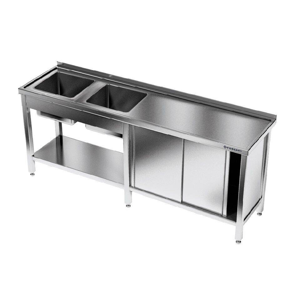 Masă inox cu chiuvetă cu 2 compartimente 240x70x85 cm | FORGAST