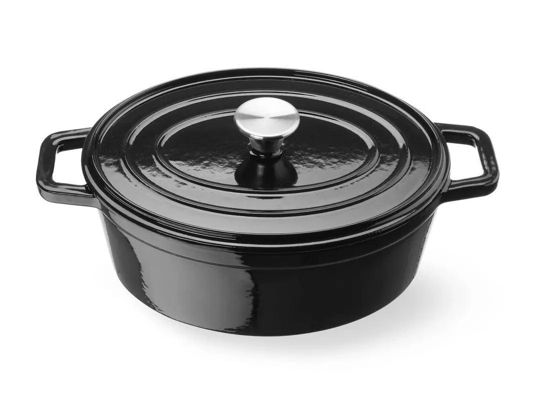 Oală din fontă emailată, 4,4 L neagră, 36.5x29x(Î)11.5 cm, ovală | HENDI 626887