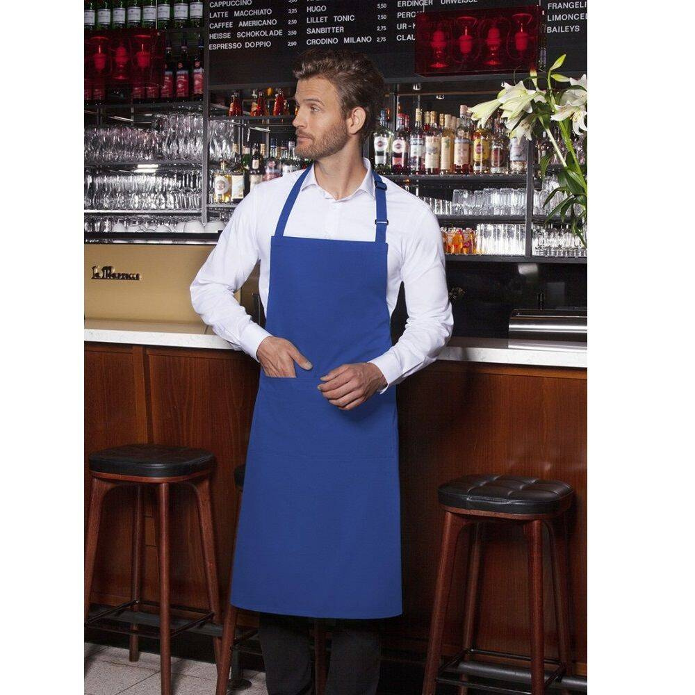 Șorț de bucătar de bază 75 x 90 cm cu buzunar și cataramă albastru | KARLOWSKY BLS 5-6-Stck
