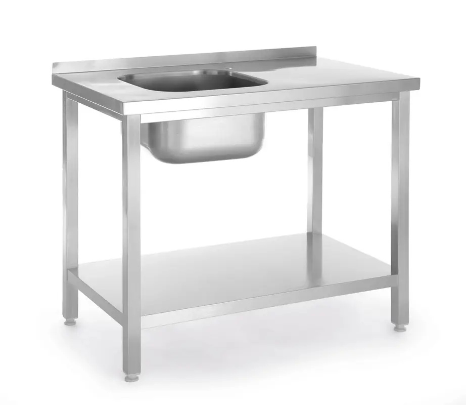 Masă cu chiuvetă cu 1 vas și raft, 80x60x85 cm | HENDI 817001