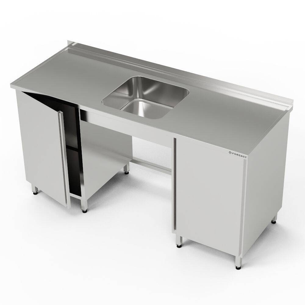 Masă inox cu chiuvetă cu 1 vas și 2 dulapuri 160x60x85 cm | FORGAST