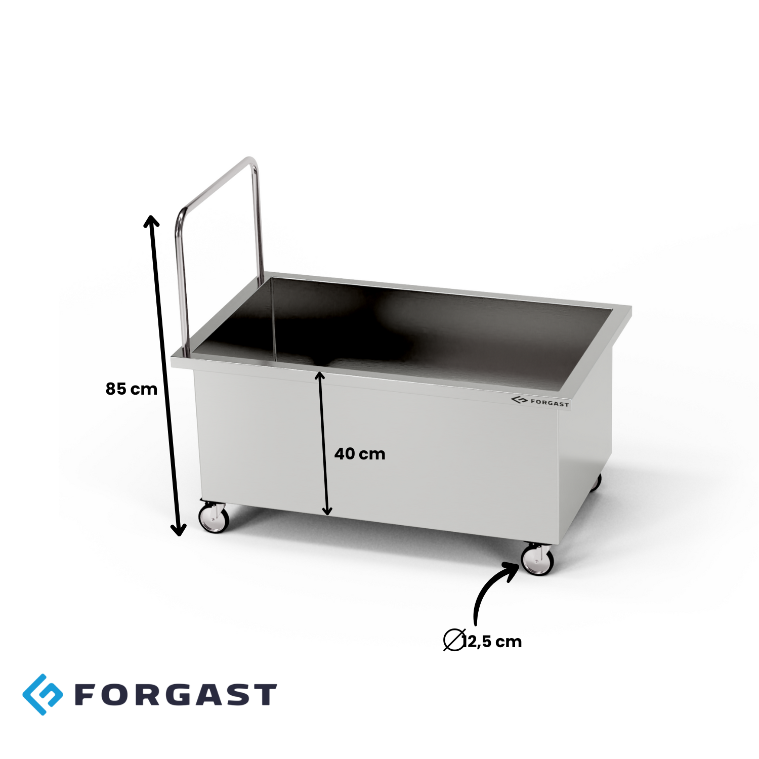 Bazin de înot cu 1 cameră din oțel inoxidabil, mobil scăzut (adâncime. 40 cm) 120x60x85 cm | FORGAST
