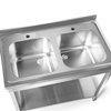 Masă din oțel inoxidabil cu chiuvetă cu 2 compartimente cu raft 100x60x85 cu șuruburi | FORGAST FG15339