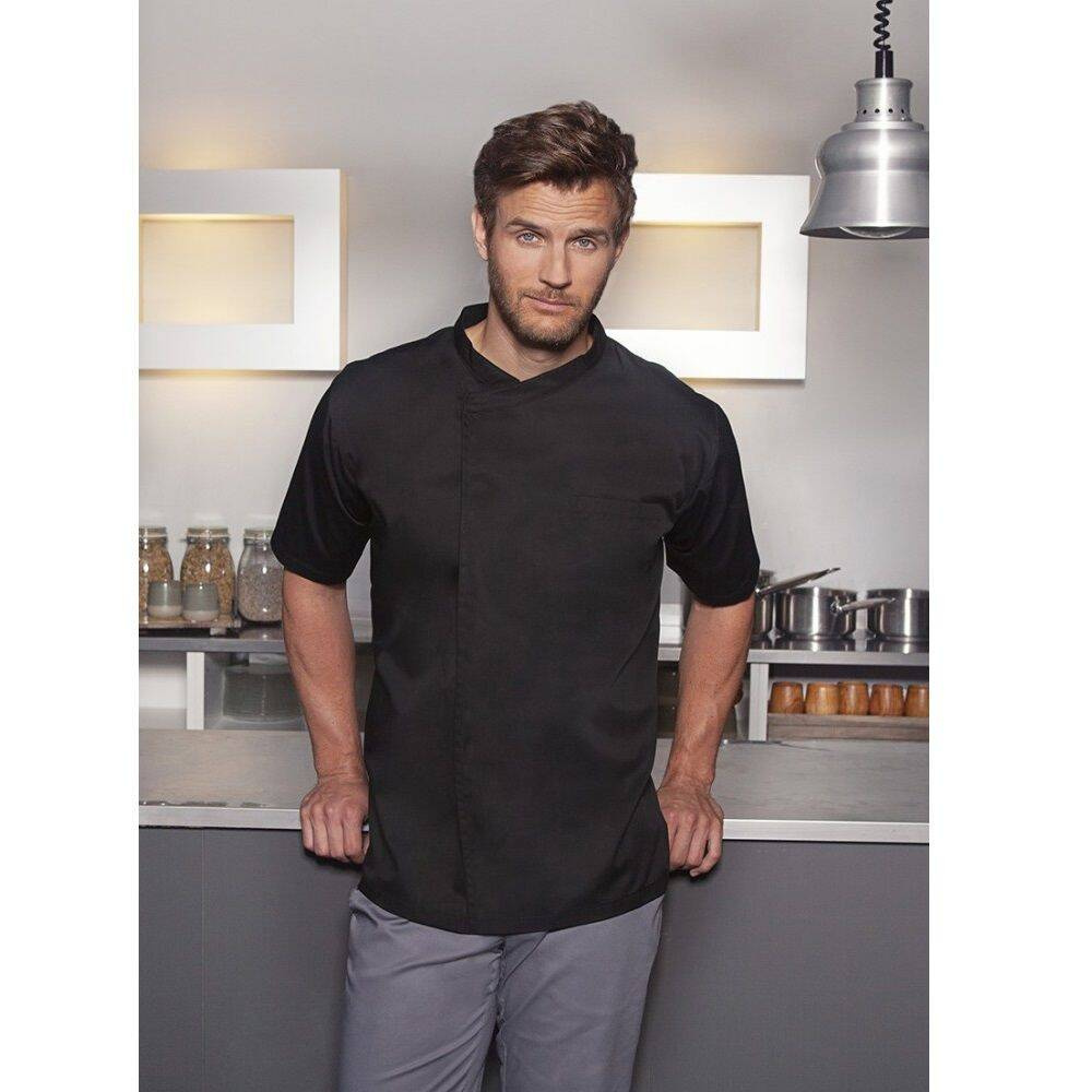Cămașă de bucătar cu mânecă scurtă de bază neagră | KARLOWSKY BJM 3-1