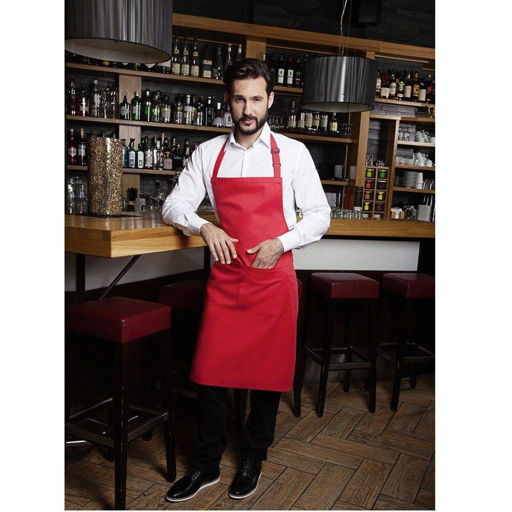 Șorț de bucătar de bază 75 x 90 cm cu buzunar și cataramă roșu | KARLOWSKY BLS 5-8-Stck