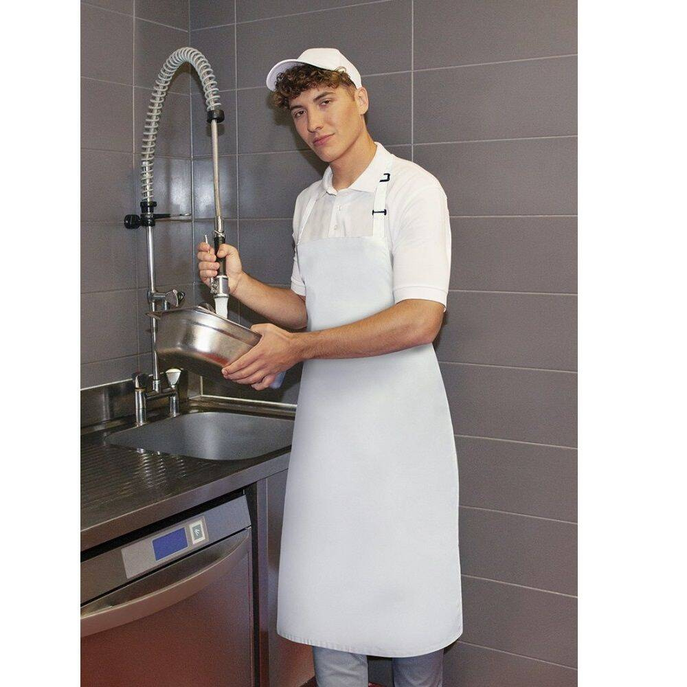 Șorț impermeabil Basic cu bretele și cataramă 72 x 86 cm alb | KARLOWSKY BLS 7-3-buc